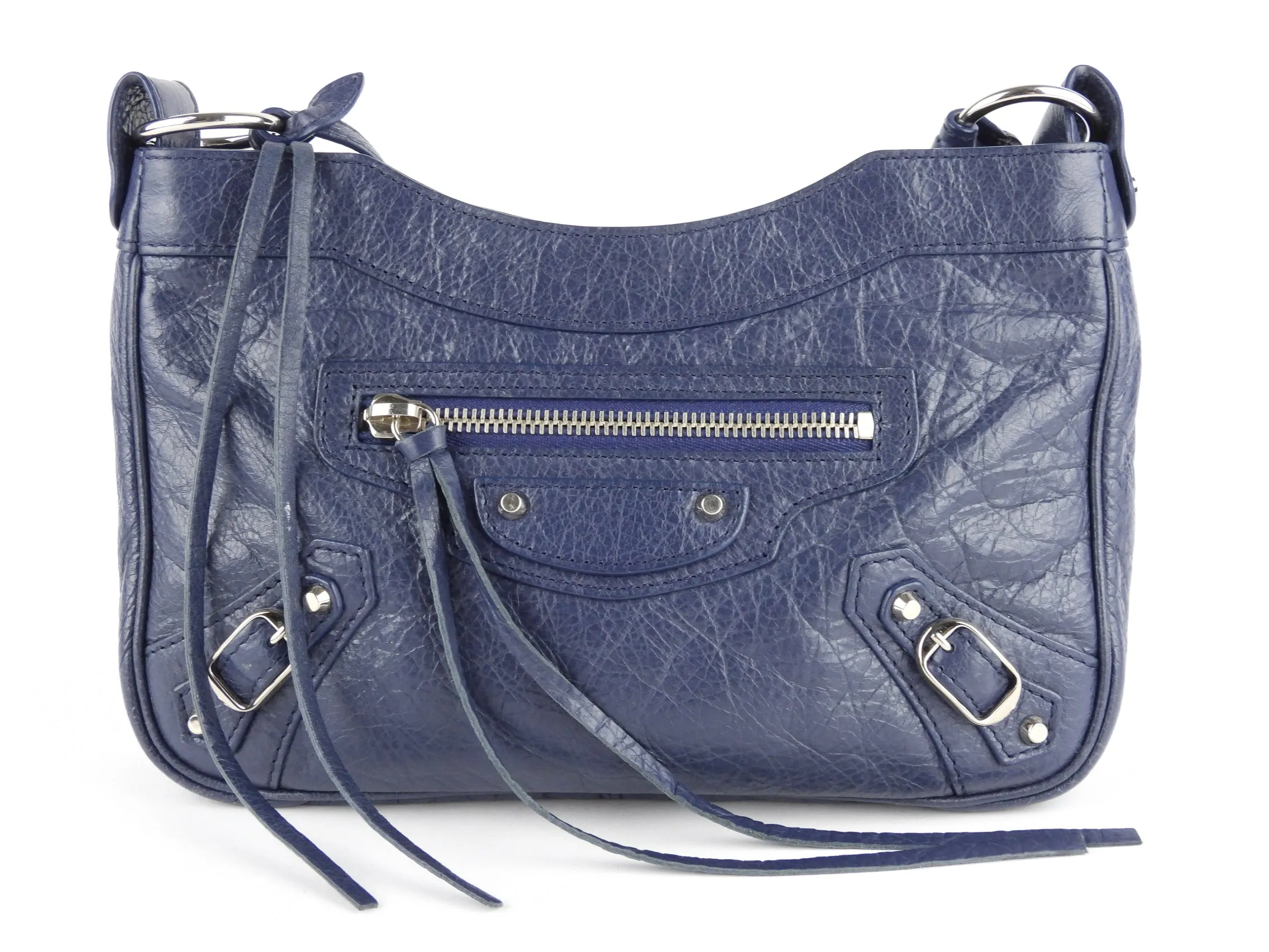 Balenciaga Navy Blue Leather Moto Classic Crossbody Hip Bag