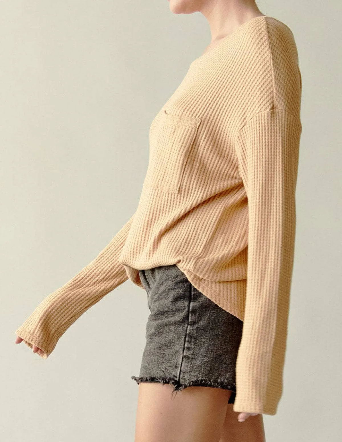 Bamboo Waffle Weave Pocket Top - Rosewater Medium Only