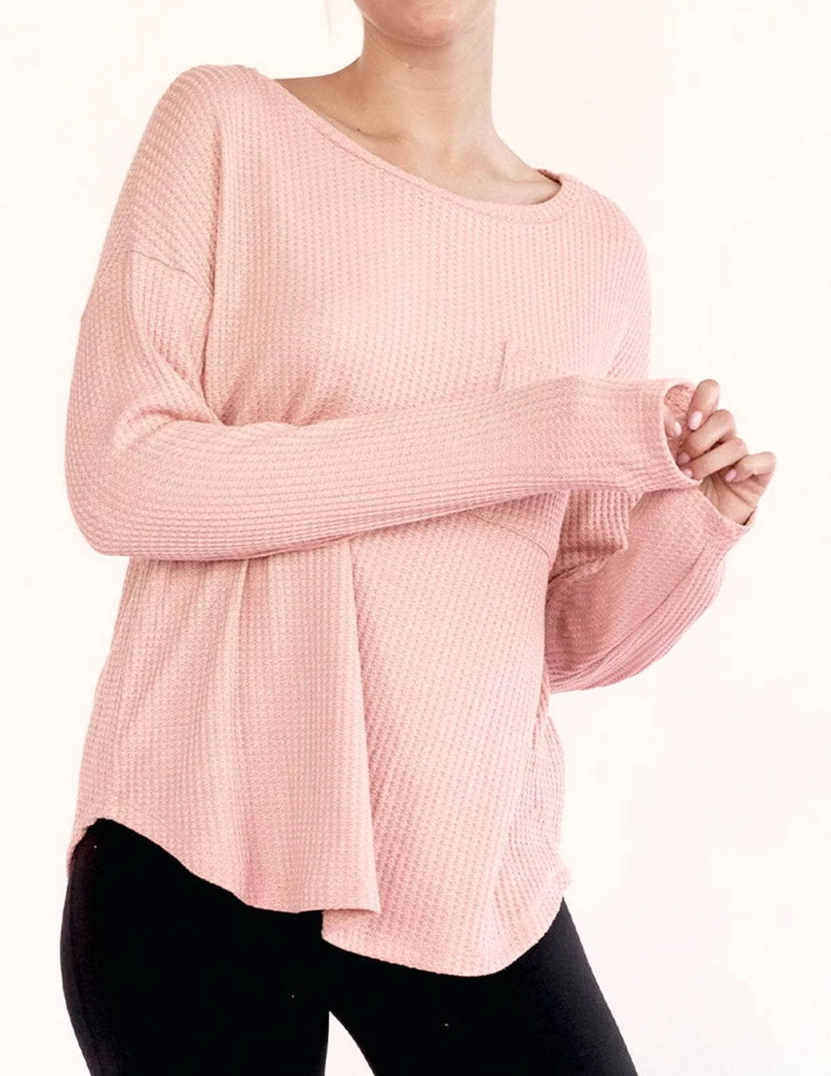 Bamboo Waffle Weave Pocket Top - Rosewater Medium Only