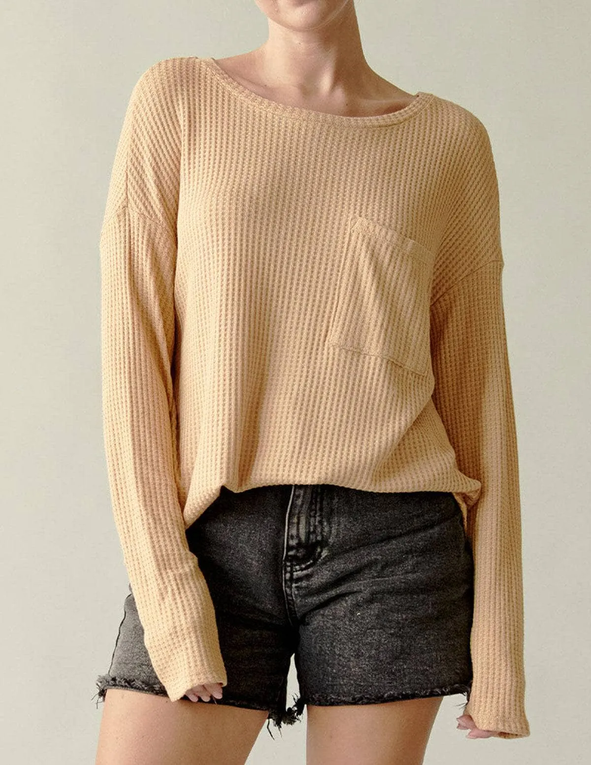 Bamboo Waffle Weave Pocket Top - Rosewater Medium Only