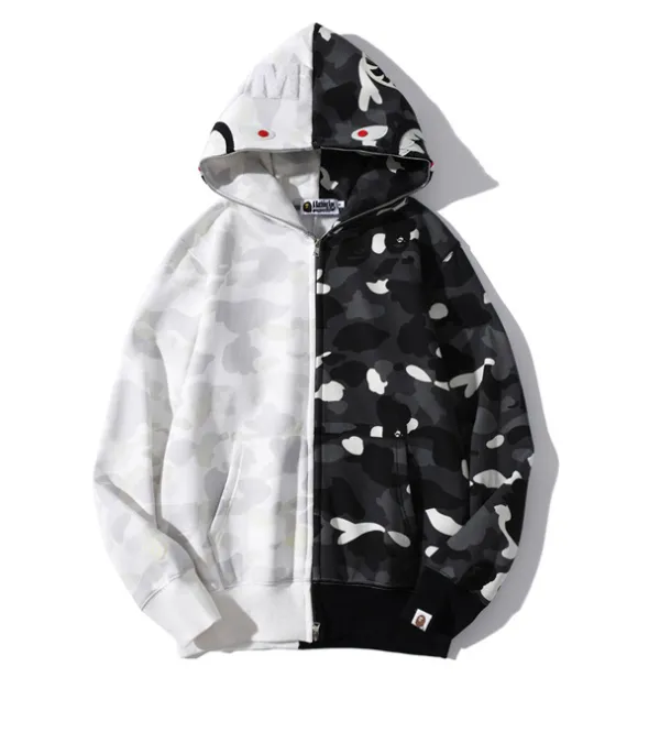 BAPE City Camo Half Shark Full Zip Hoodie White/Black