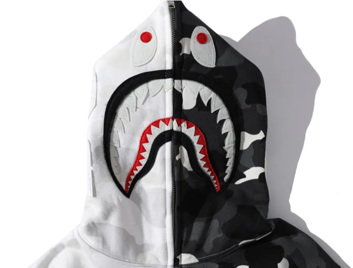 BAPE City Camo Half Shark Full Zip Hoodie White/Black