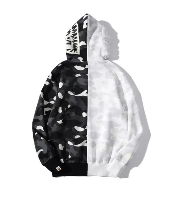 BAPE City Camo Half Shark Full Zip Hoodie White/Black