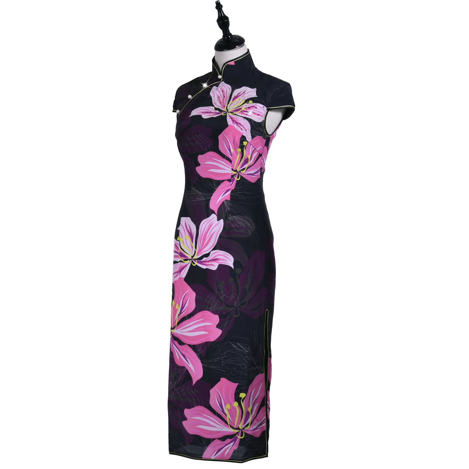 【BAUHINIA】 100% Silk Crystal Cheongsam (Cap Sleeve)