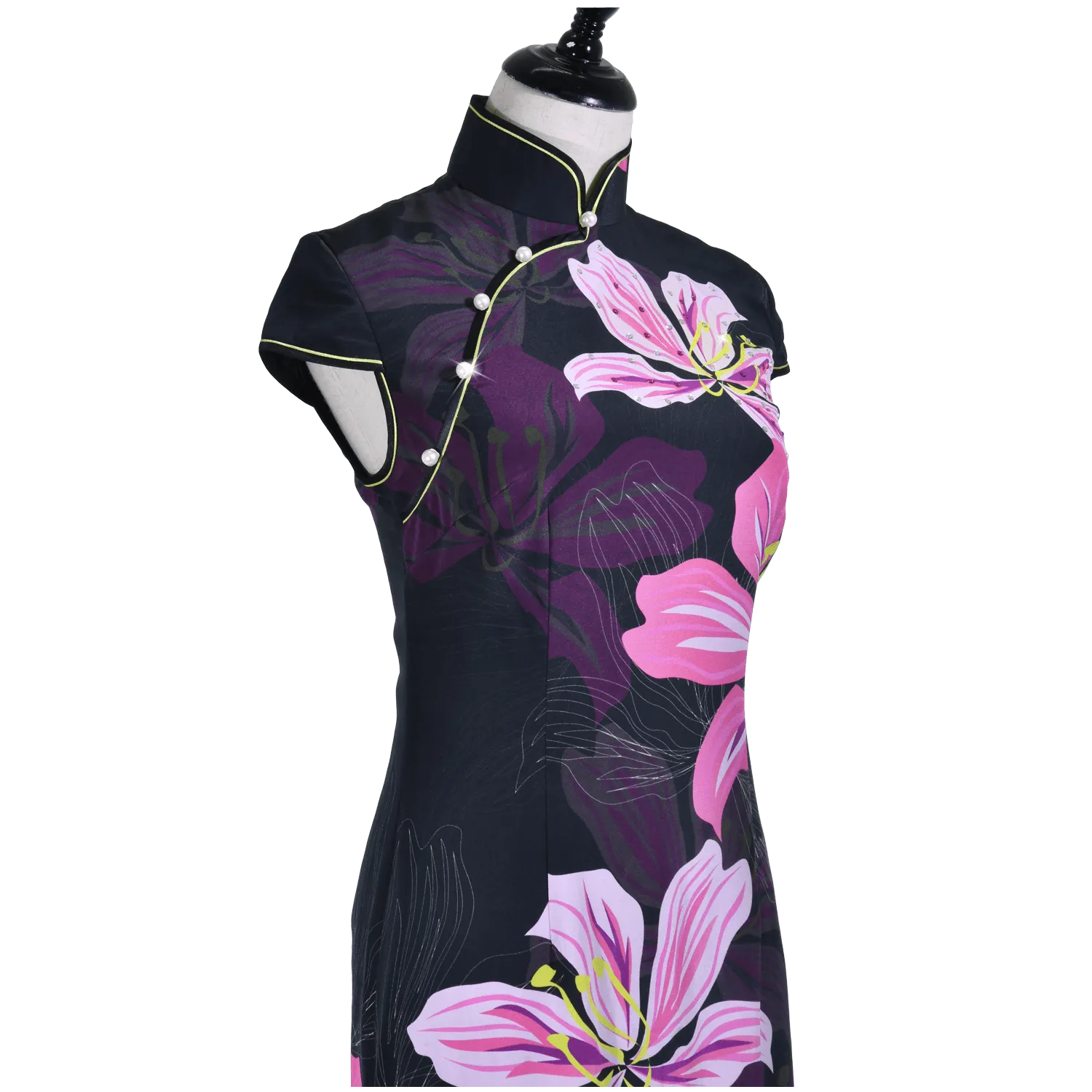 【BAUHINIA】 100% Silk Crystal Cheongsam (Cap Sleeve)