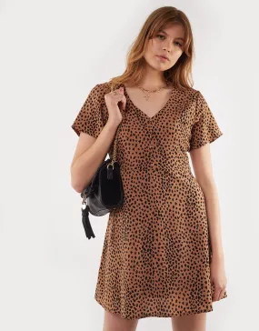 Be Wild Tan Leopard Heart Print Mini Dress