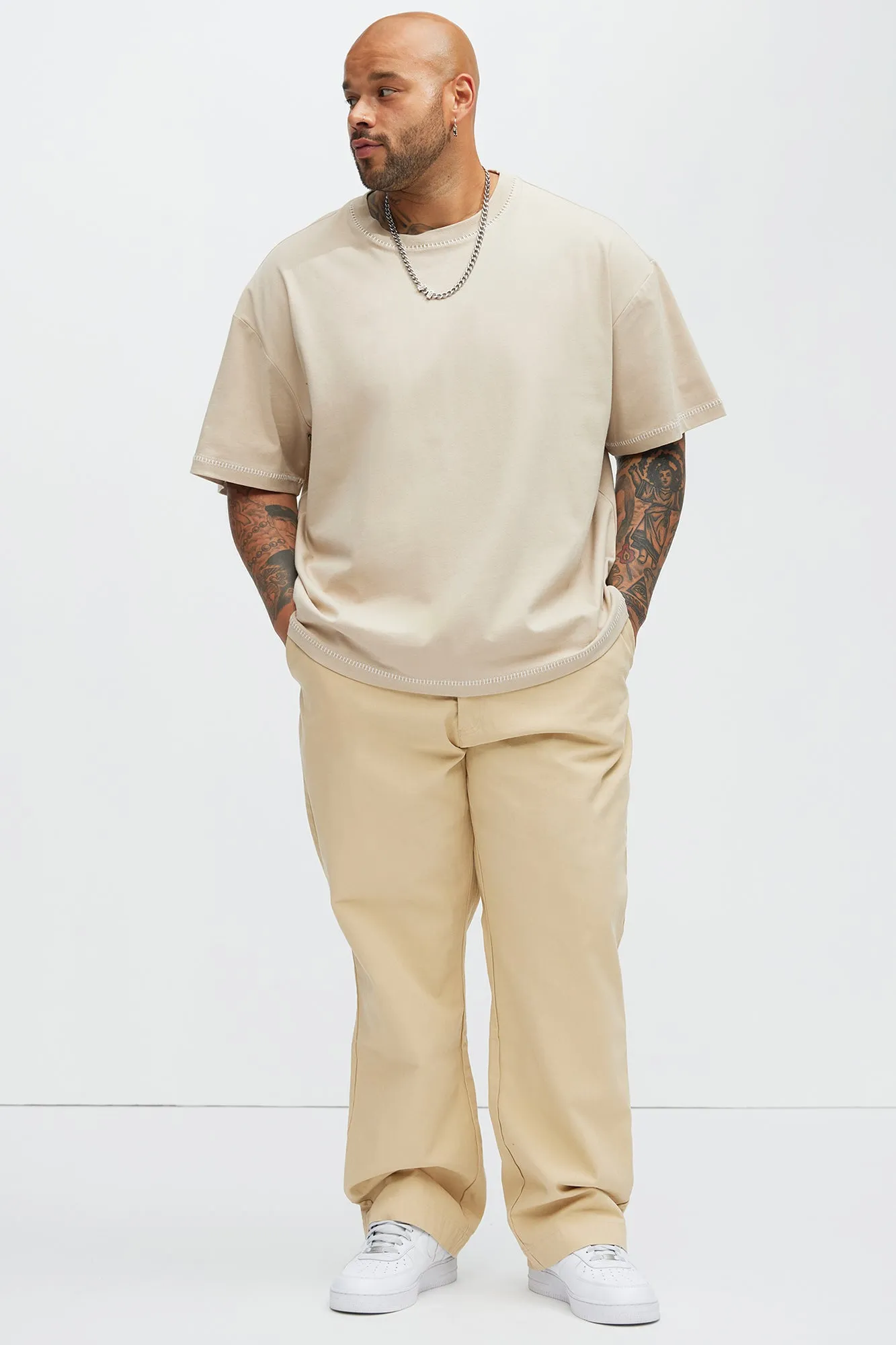 Berry Herringbone Straight Pants - Khaki