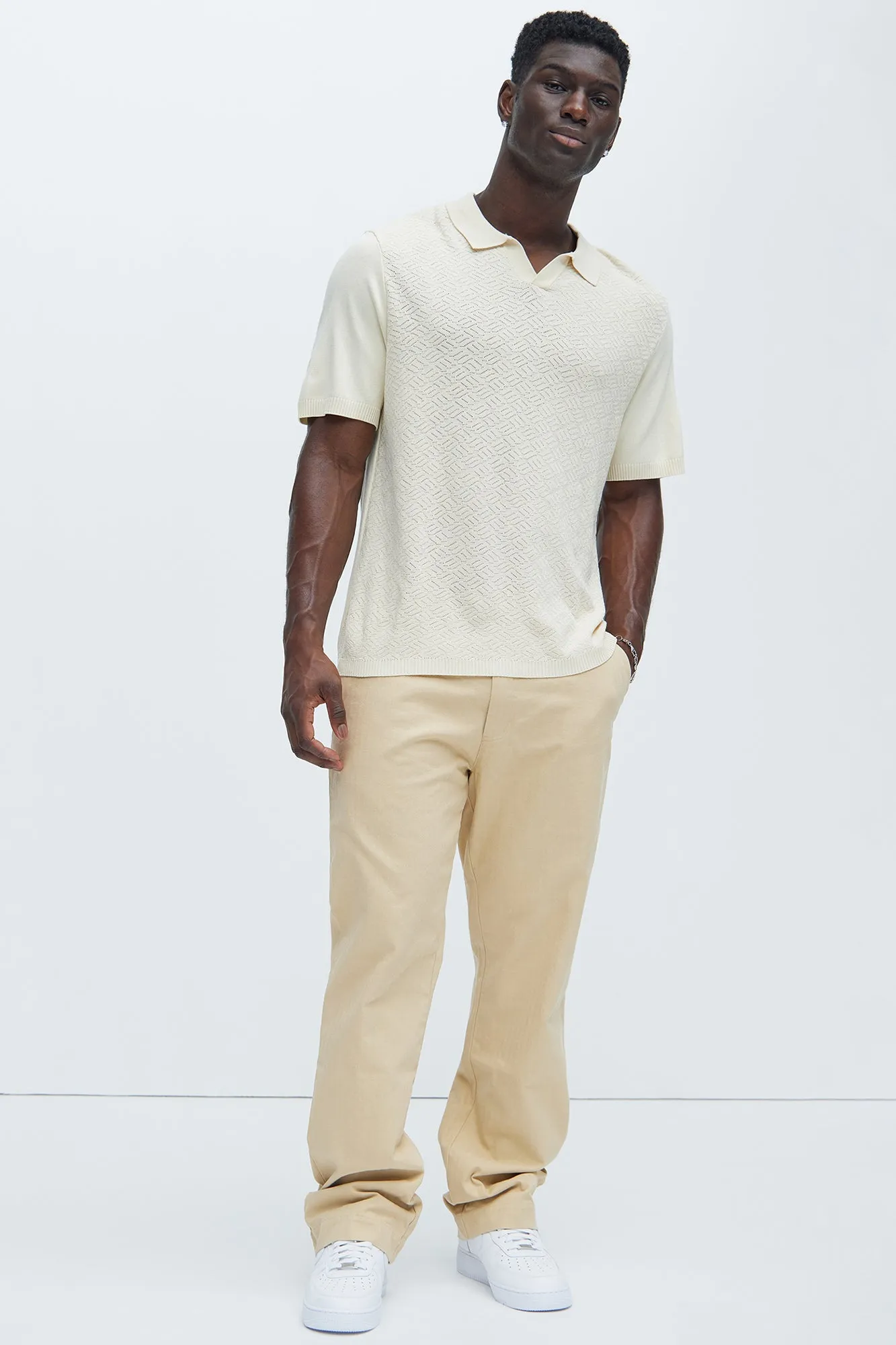 Berry Herringbone Straight Pants - Khaki