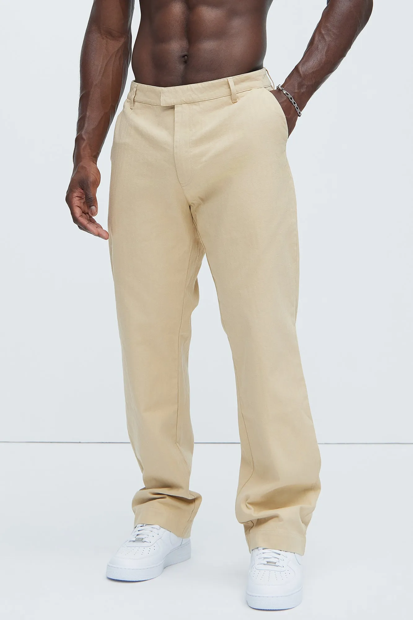 Berry Herringbone Straight Pants - Khaki