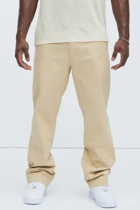 Berry Herringbone Straight Pants - Khaki