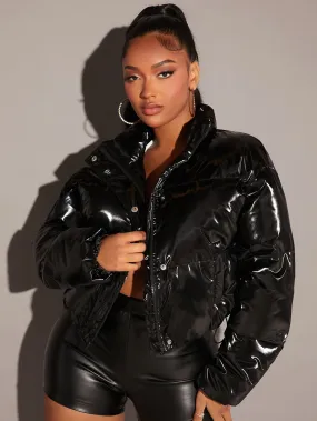 Black Crop Puffer Coat