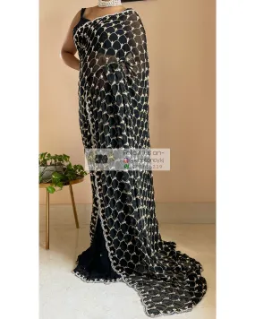 Black Georgette Cutdana Mehraab Jaal Saree