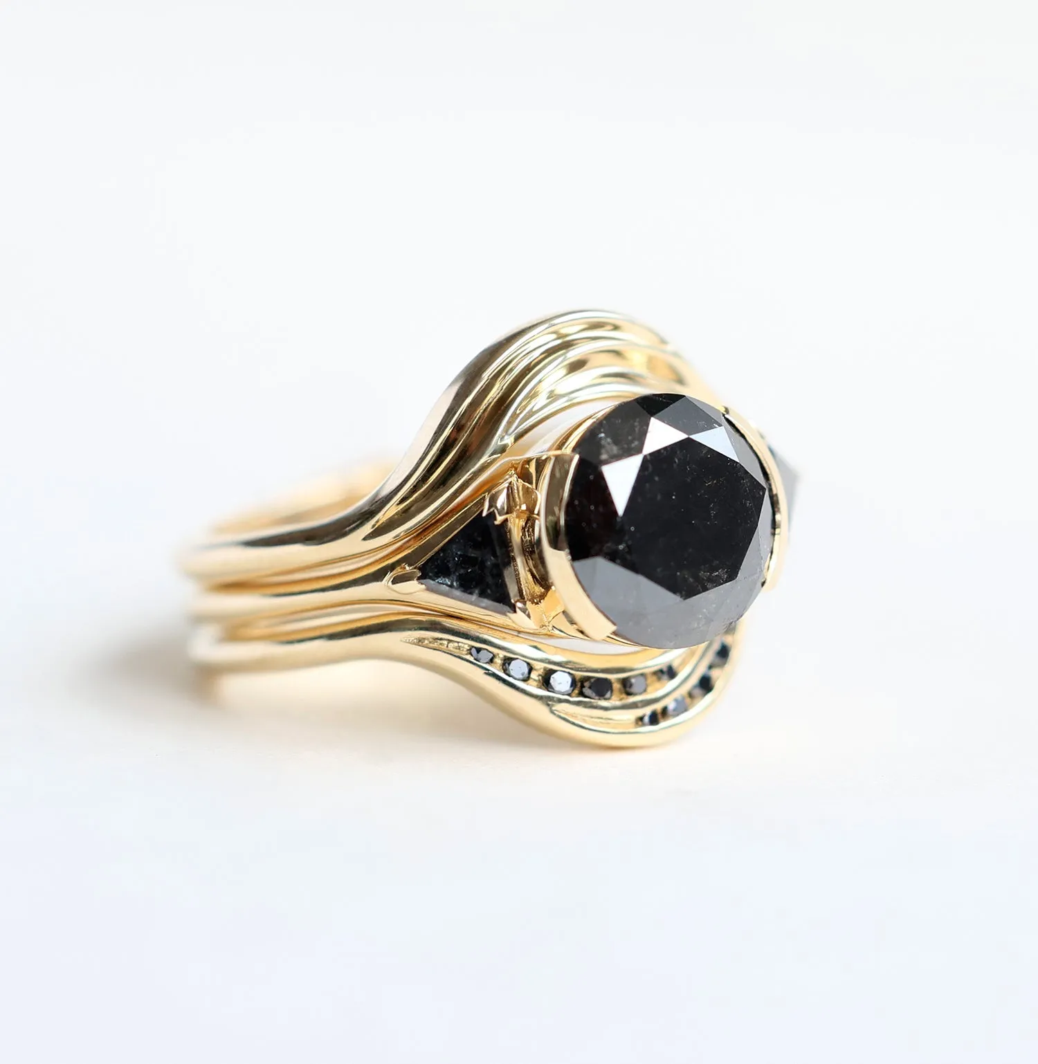 Black Hole Diamond Ring Set, Unique Black Diamond Ring Set 18K