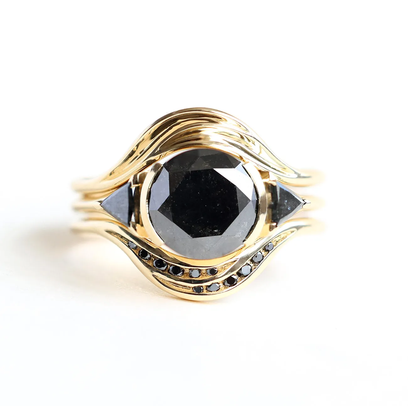 Black Hole Diamond Ring Set, Unique Black Diamond Ring Set 18K