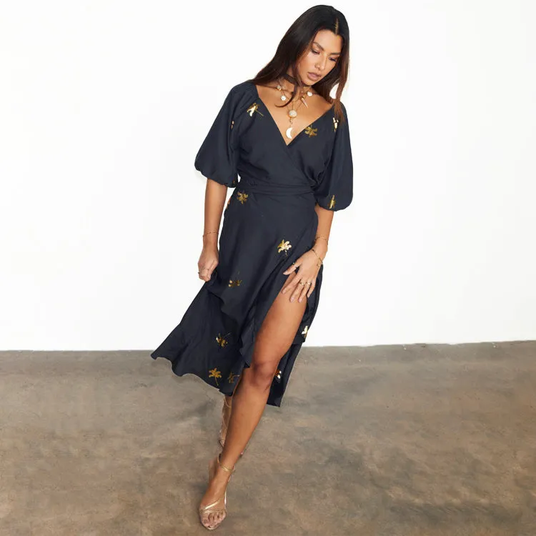 Black Palm Camilla Wrap Dress