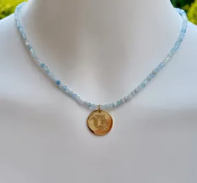 Blake Beaded Gemstone Necklace with Lucky Coin Fox Medallion