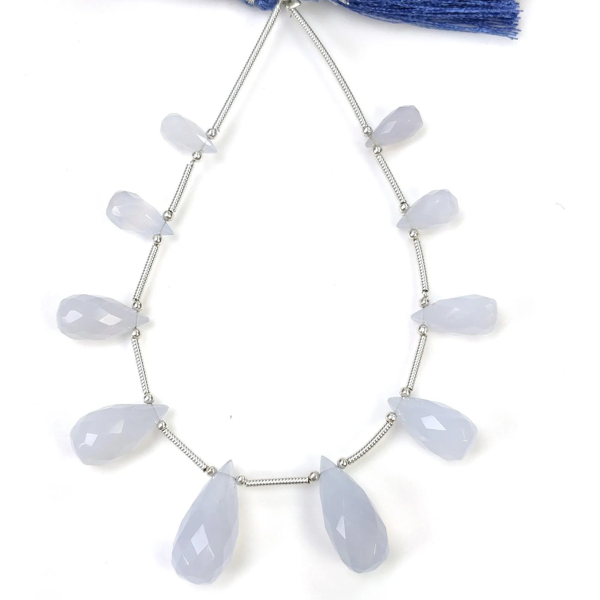 BLUE CHALCEDONY Gemstone Checker Cut Loose Beads : 40.00cts Natural Untreated  Faceted Tear Drops Beads 9.5mm - 18mm