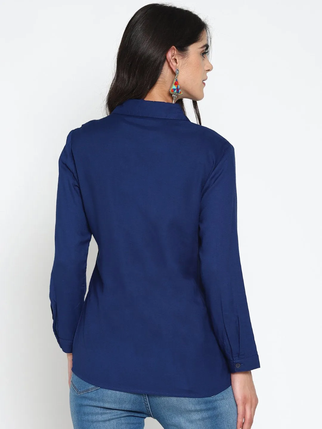 Blue Navy Blue Shirt With Printed Yoke