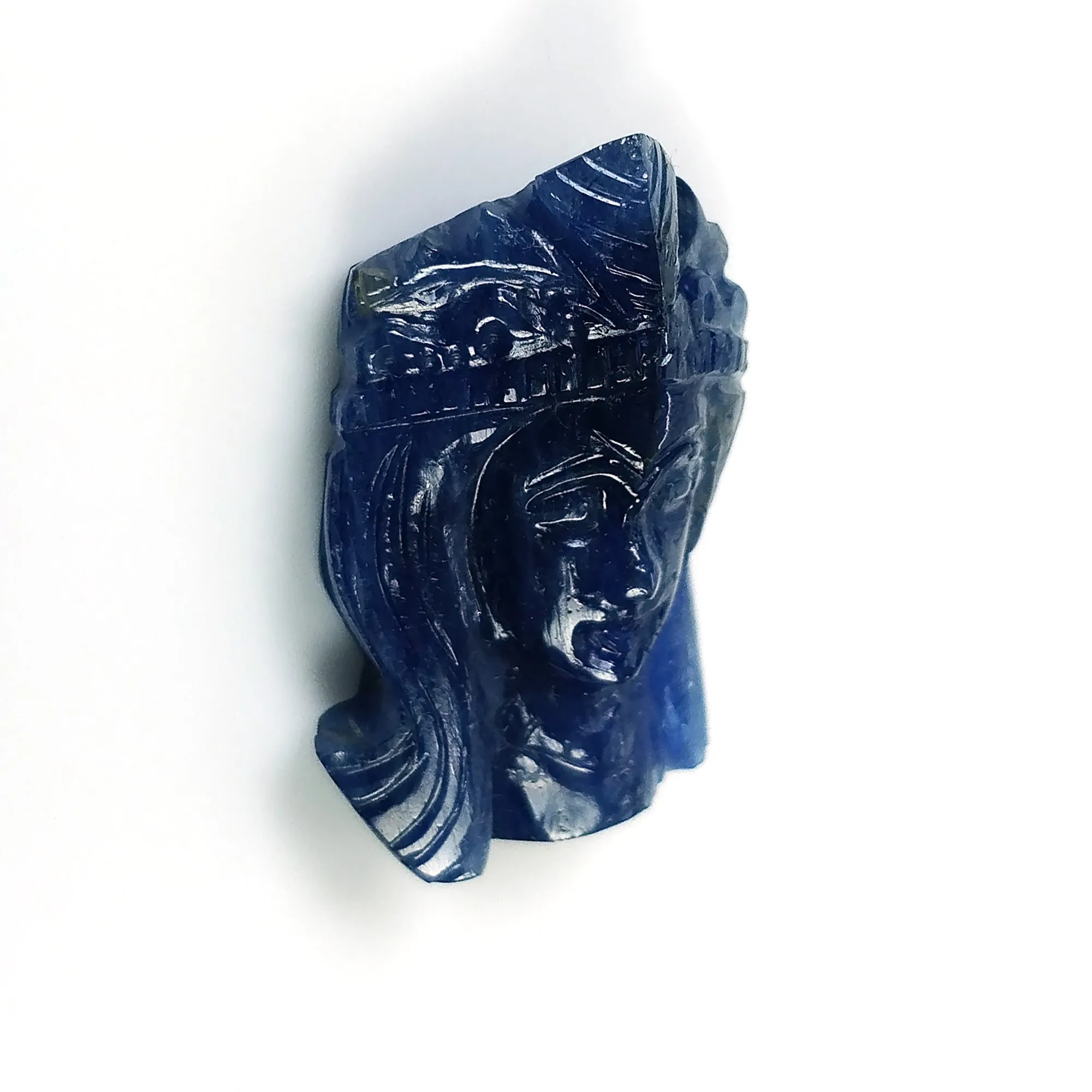 BLUE SAPPHIRE Gemstone Carving September Birthstone : 29.80cts Natural Untreated Sapphire Gemstone Hand Carved QUEEN Face 27*17mm 1pc