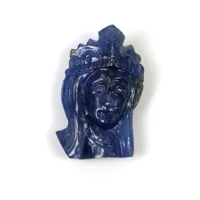 BLUE SAPPHIRE Gemstone Carving September Birthstone : 29.80cts Natural Untreated Sapphire Gemstone Hand Carved QUEEN Face 27*17mm 1pc