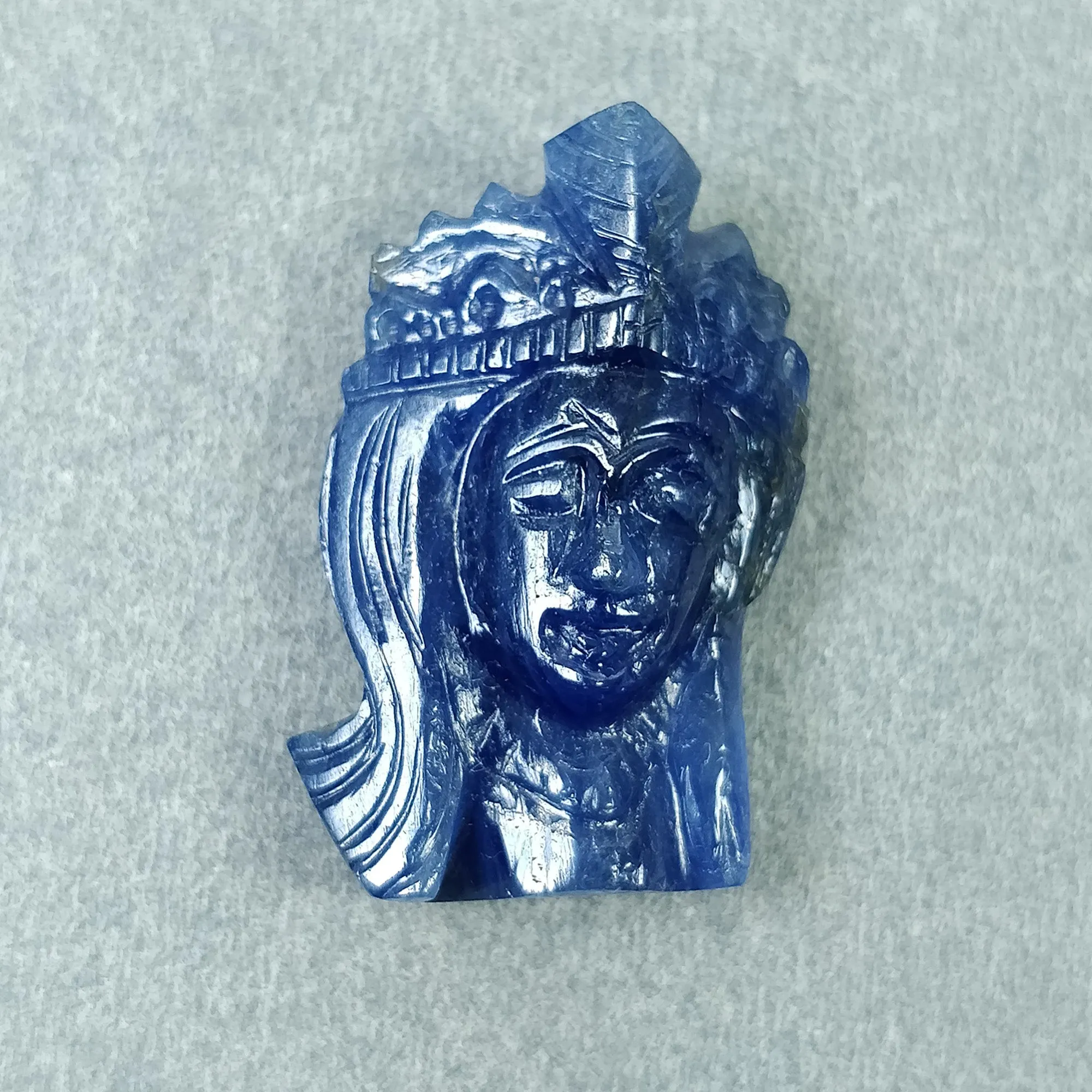 BLUE SAPPHIRE Gemstone Carving September Birthstone : 29.80cts Natural Untreated Sapphire Gemstone Hand Carved QUEEN Face 27*17mm 1pc