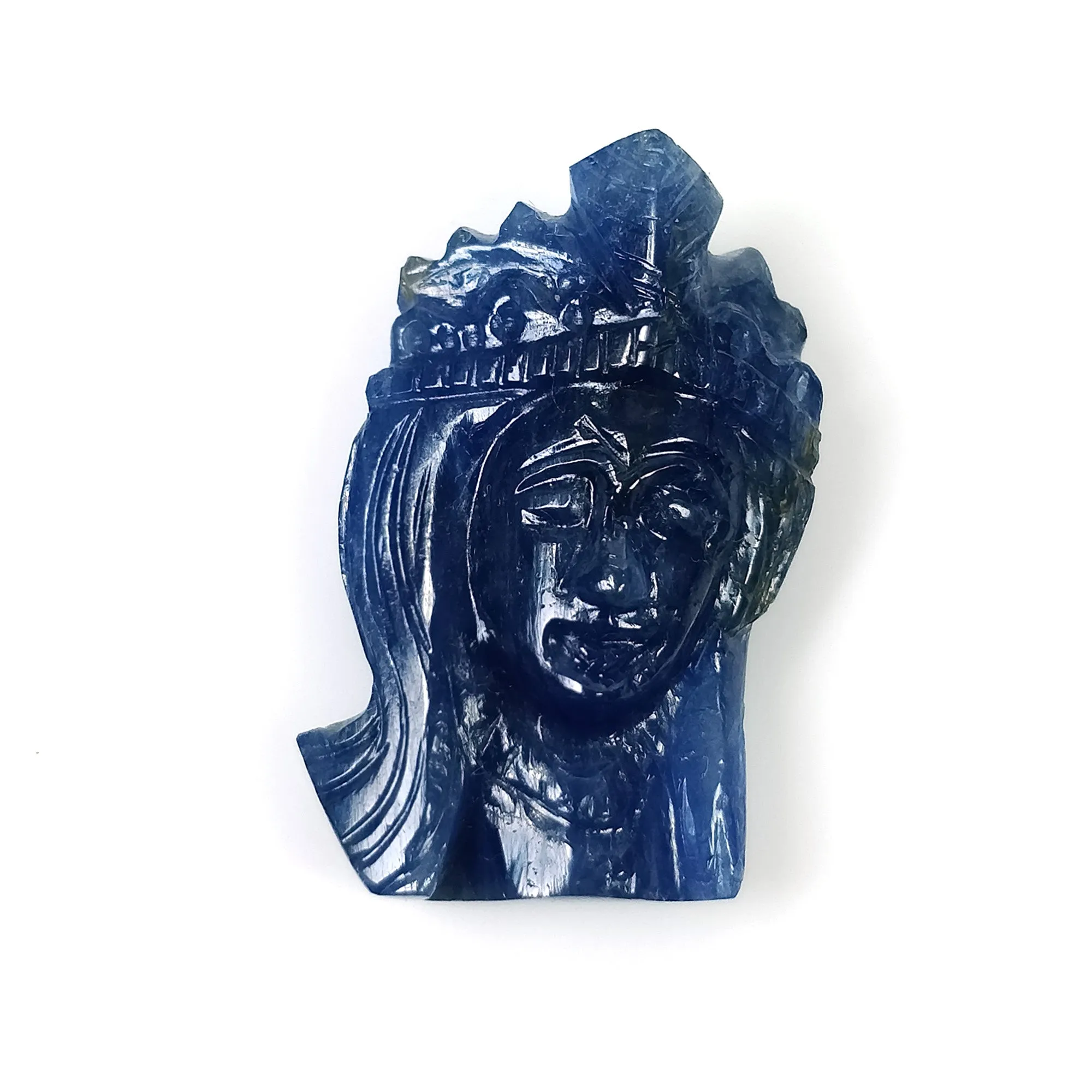 BLUE SAPPHIRE Gemstone Carving September Birthstone : 29.80cts Natural Untreated Sapphire Gemstone Hand Carved QUEEN Face 27*17mm 1pc