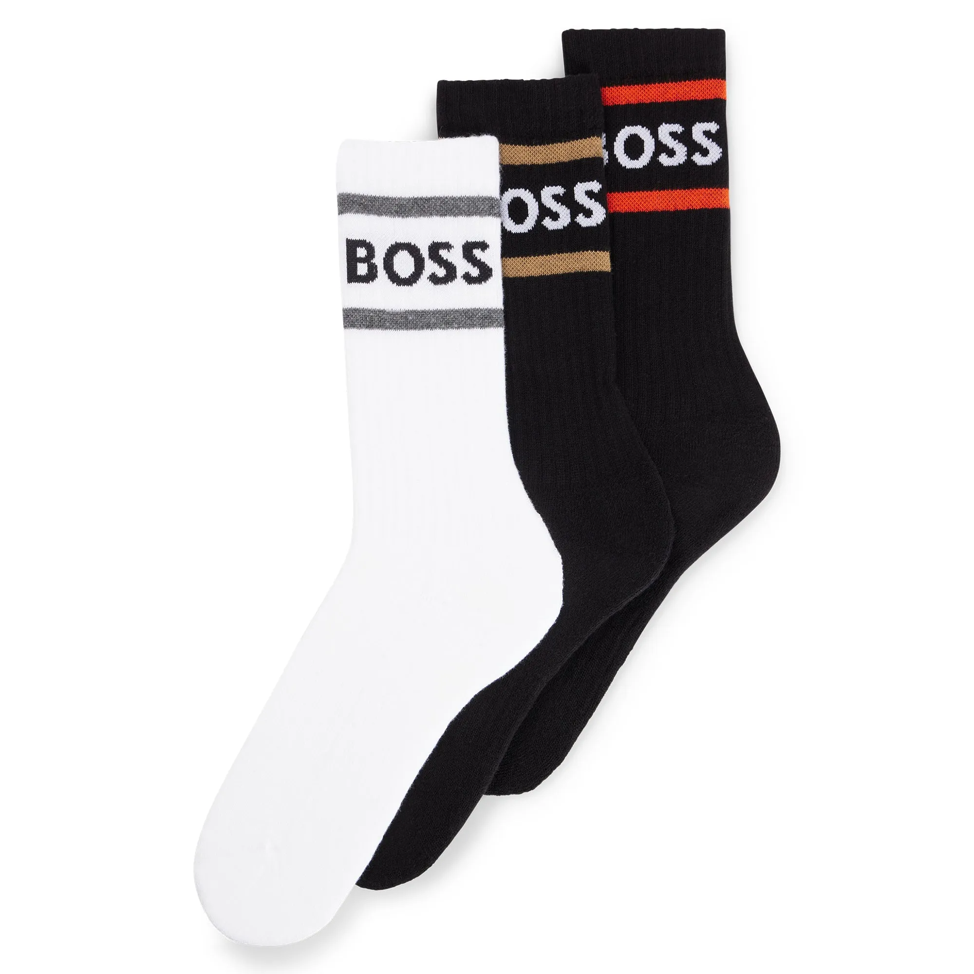 Boss 3 Pack Rib Stripe Sport Socks - Black/White/Black