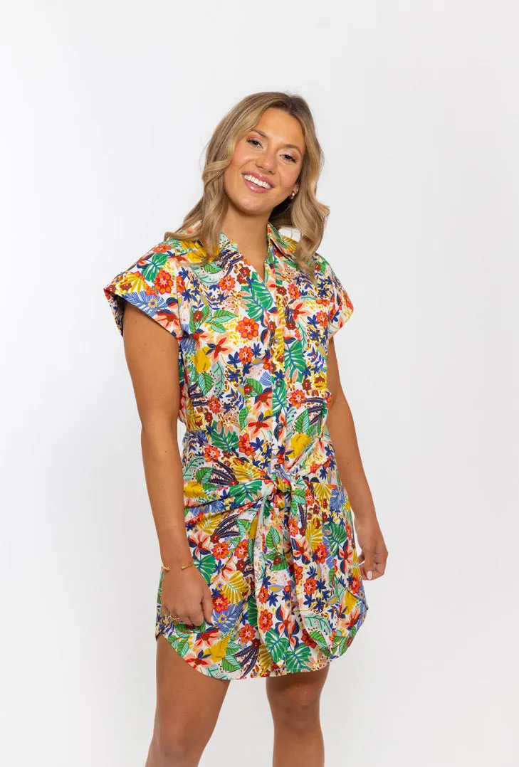 Bright Palm Wrap Shirt Dress