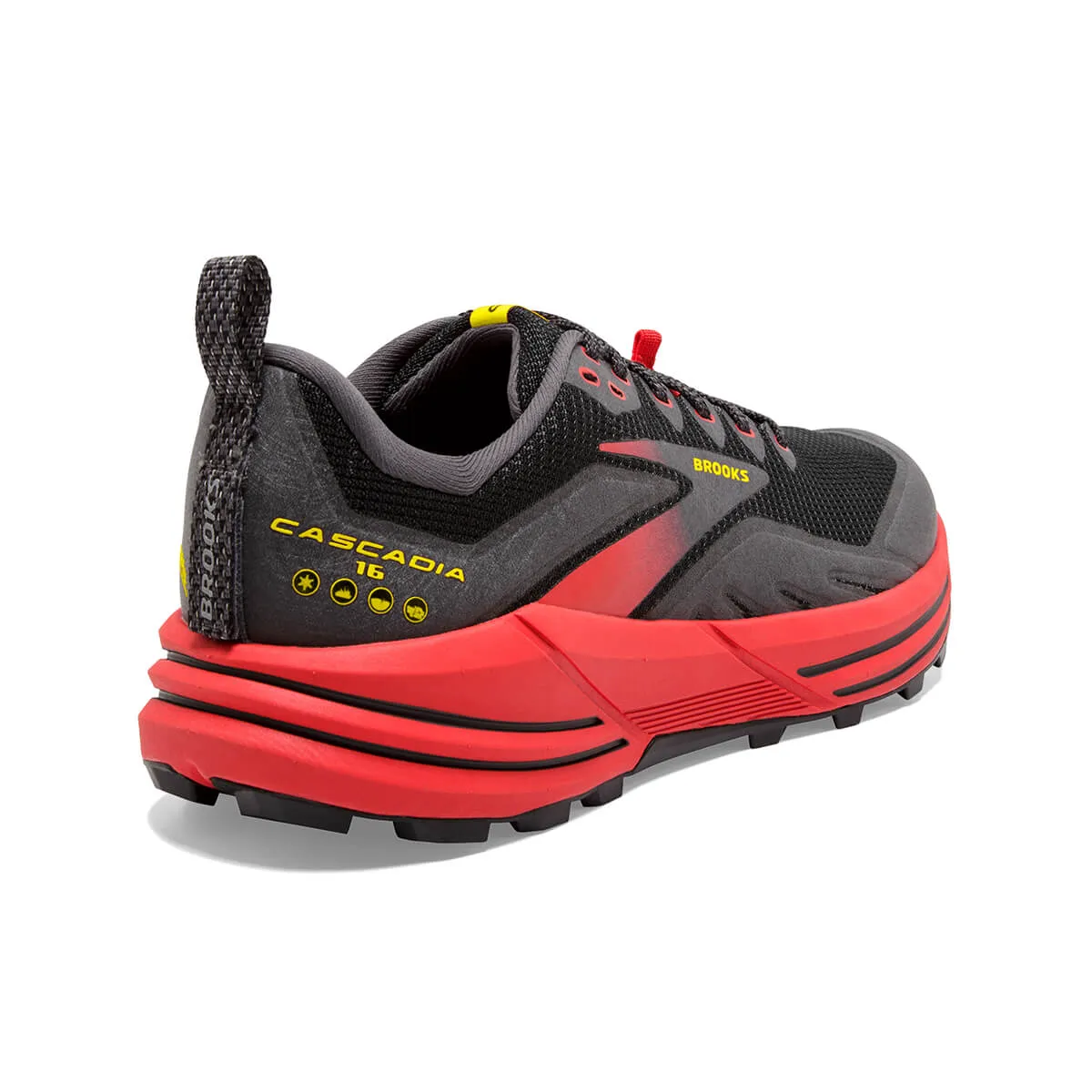 Brooks Cascadia 16 Mens | Black/fiery Red/blazing Yellow