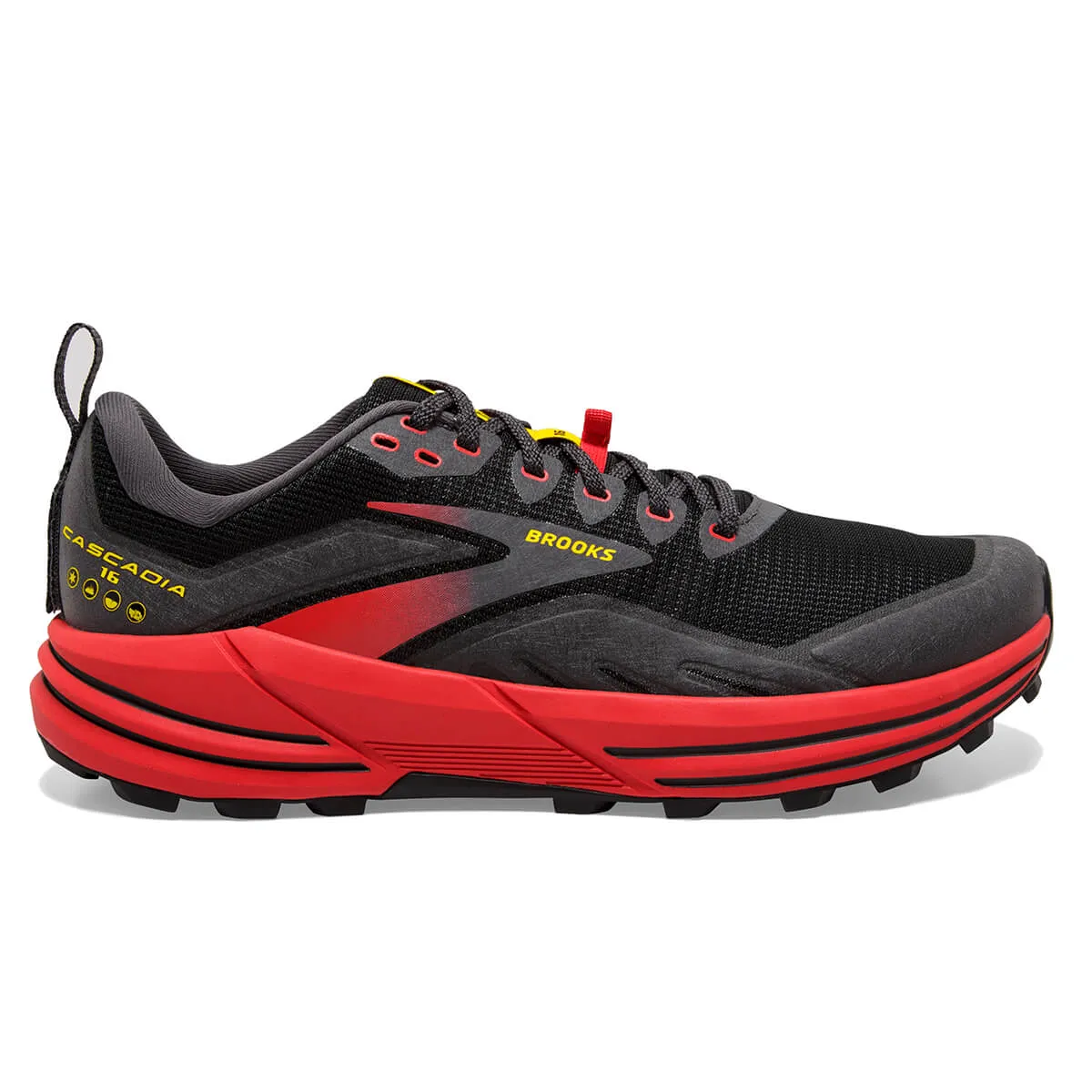 Brooks Cascadia 16 Mens | Black/fiery Red/blazing Yellow