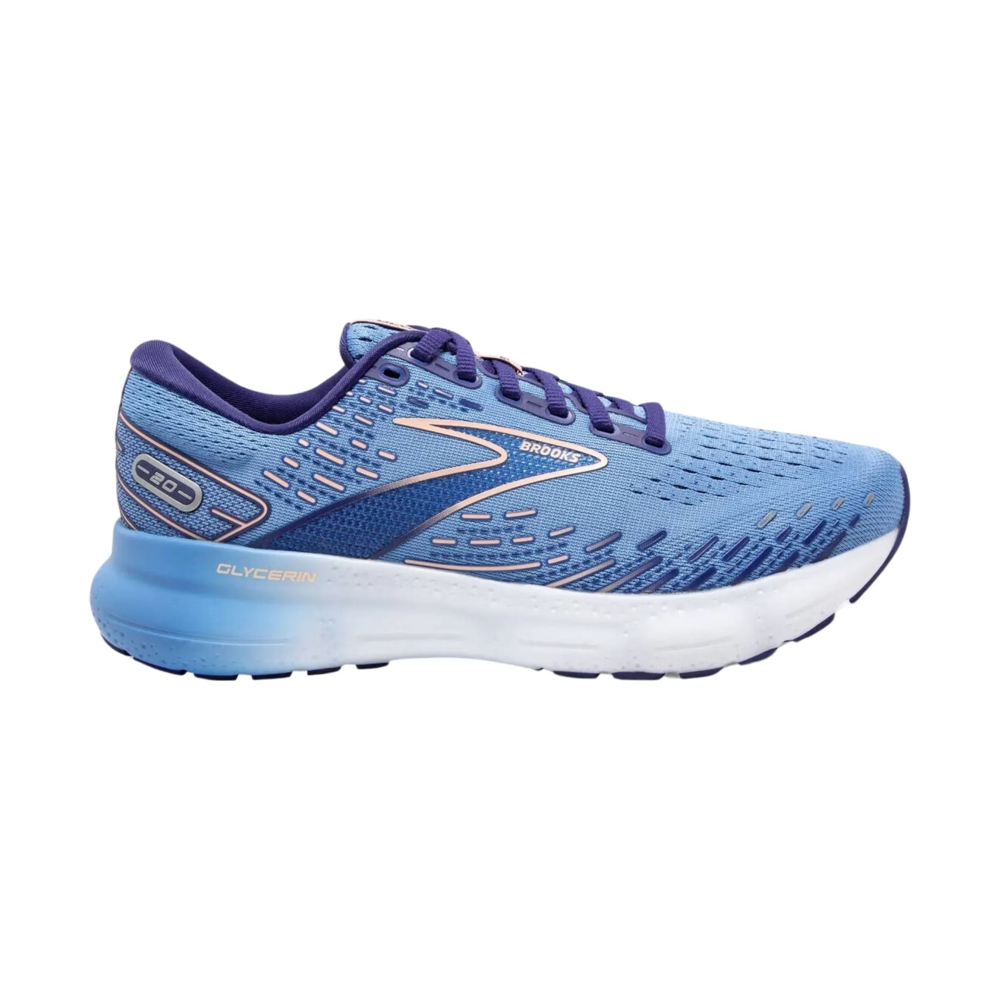 Brooks Women's Glycerin 20 Running Shoe - Blissful Blue/ Peach/ White