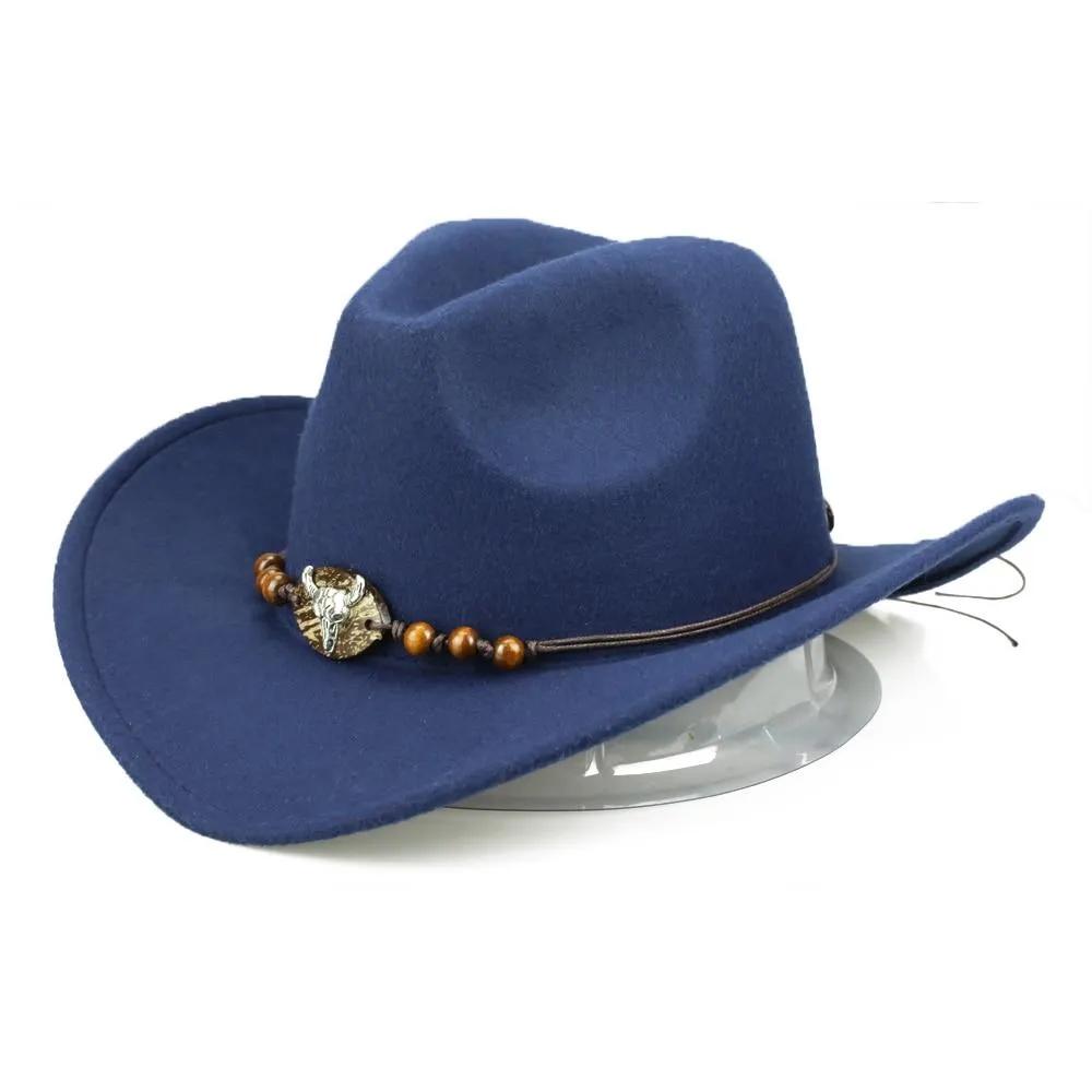 Bull Skull Themed Cowboy Hat with Rope Beaded Hat Band