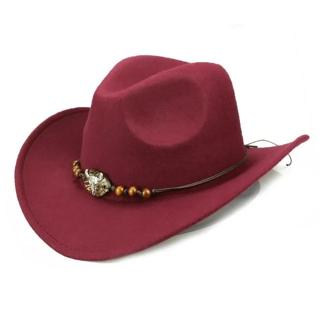 Bull Skull Themed Cowboy Hat with Rope Beaded Hat Band