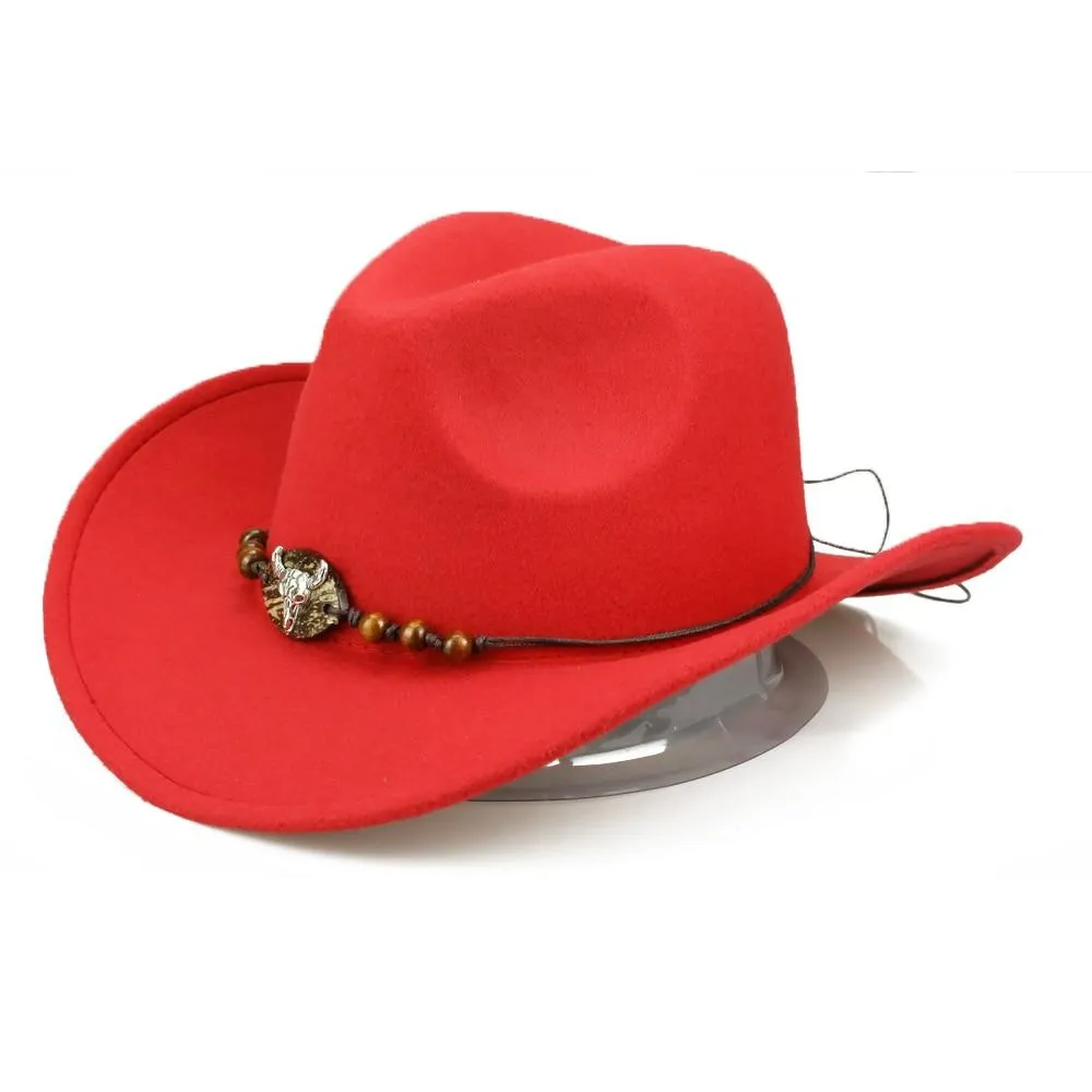 Bull Skull Themed Cowboy Hat with Rope Beaded Hat Band