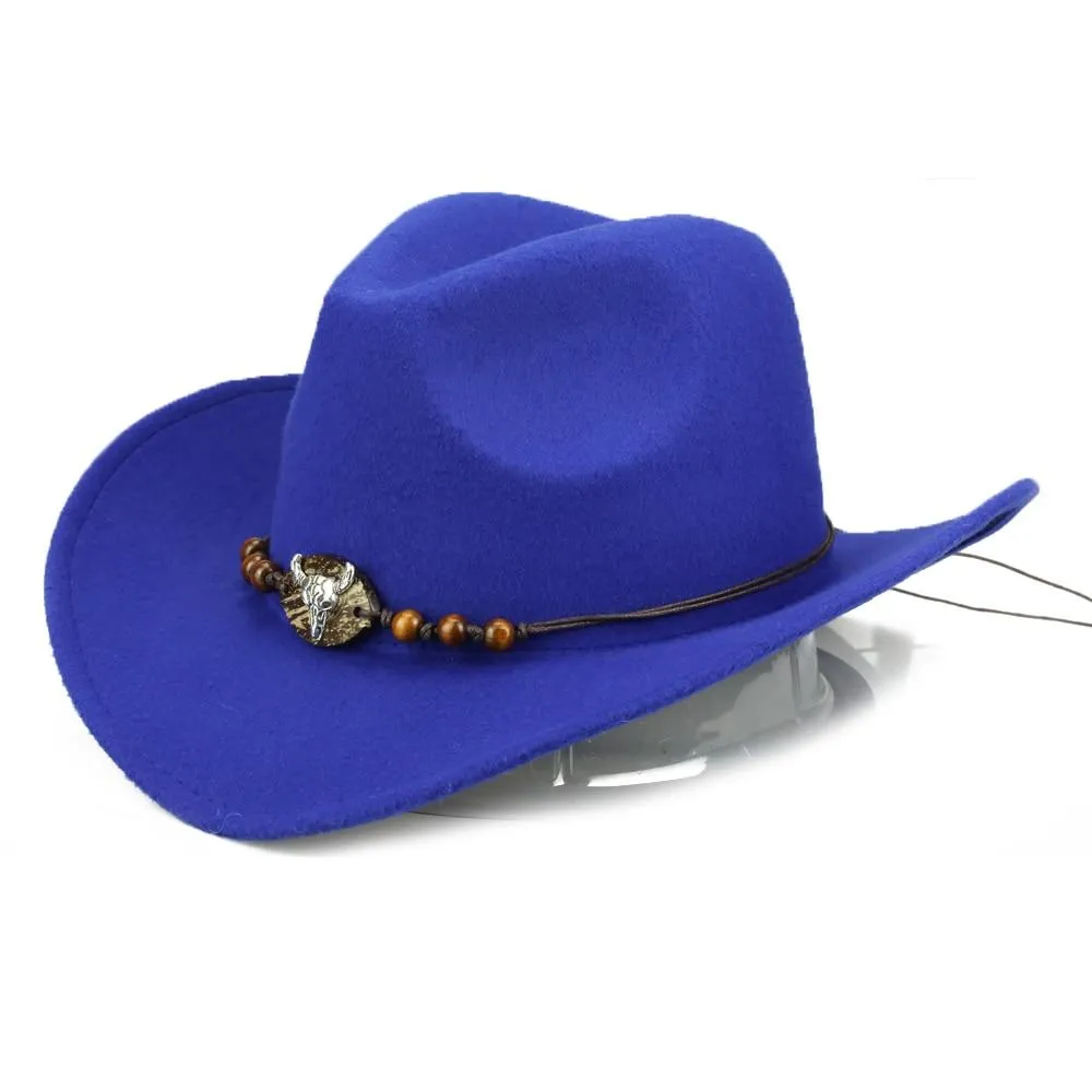 Bull Skull Themed Cowboy Hat with Rope Beaded Hat Band