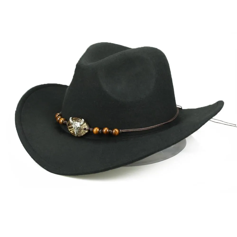 Bull Skull Themed Cowboy Hat with Rope Beaded Hat Band