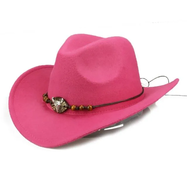 Bull Skull Themed Cowboy Hat with Rope Beaded Hat Band