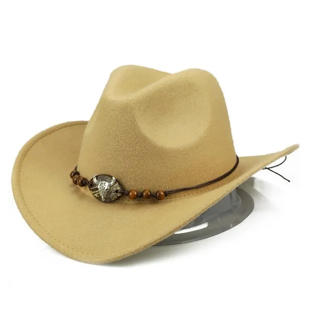 Bull Skull Themed Cowboy Hat with Rope Beaded Hat Band