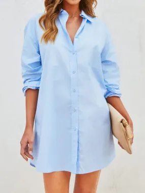 Button Up Long Sleeve Mini Shirt Dress