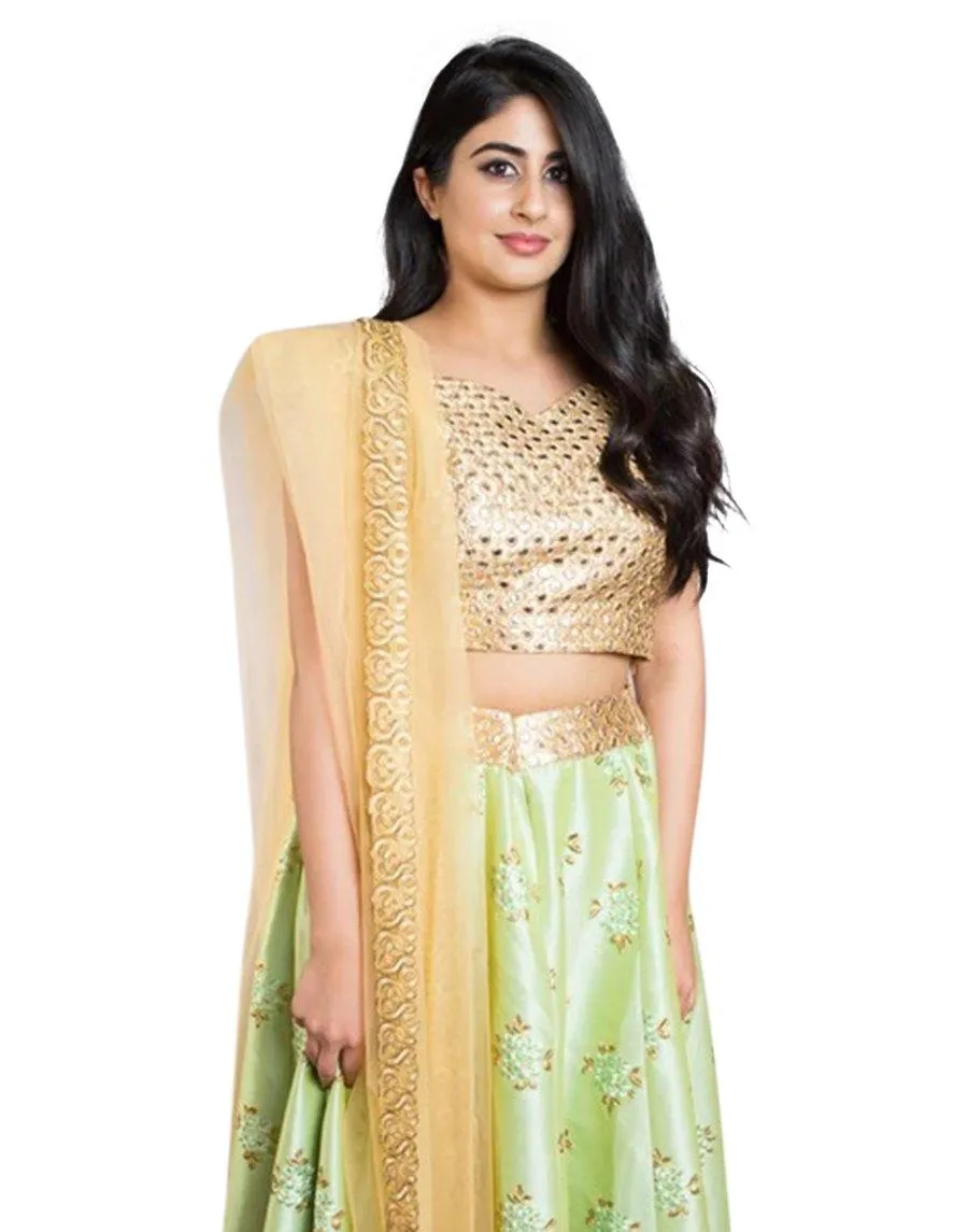 Buy Pista Green and Gold Lehenga Choli | Clearance