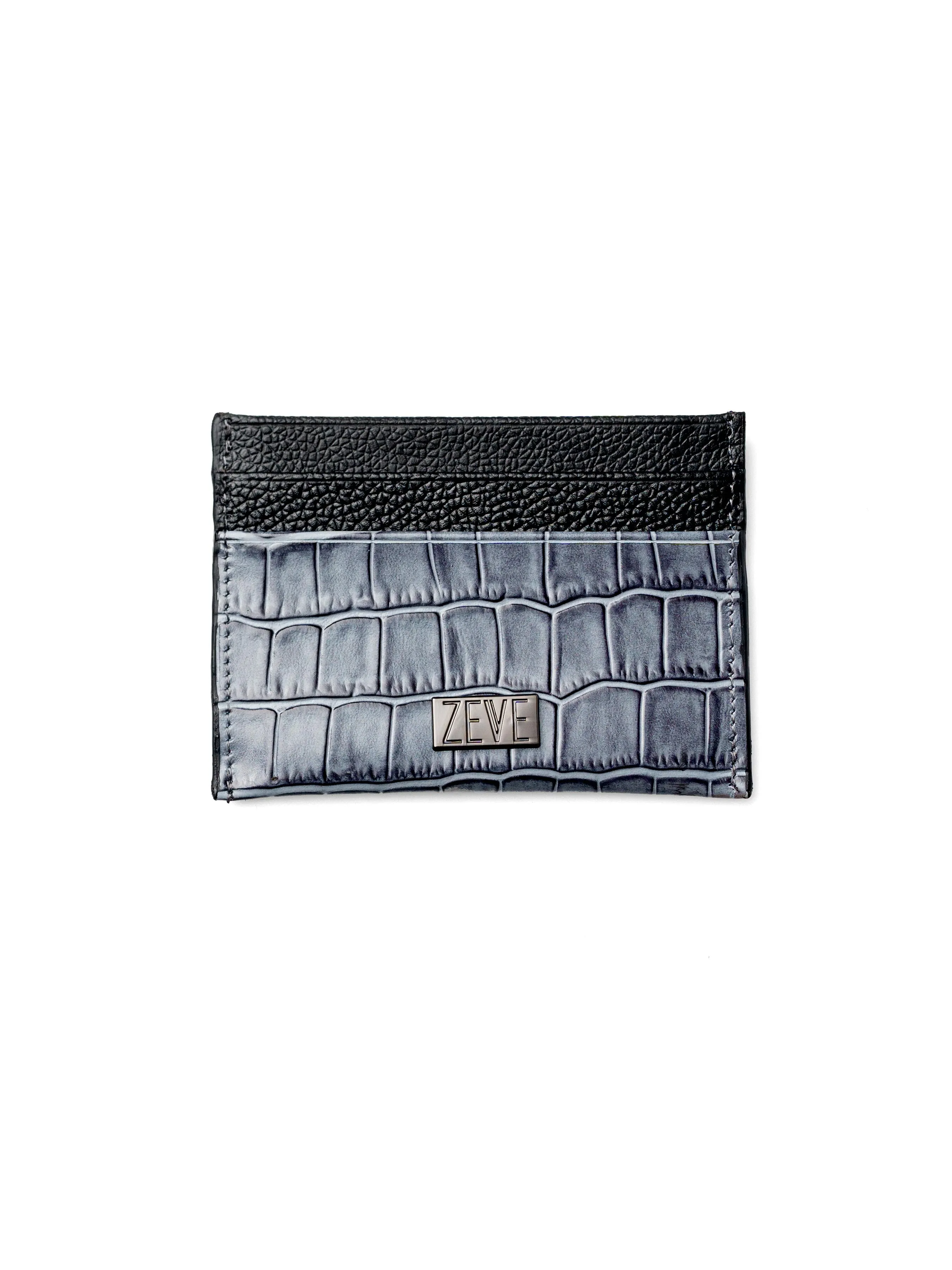 Card Holder - Grey Polished Croco Leather