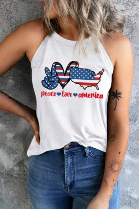 Celebrate Independence Day in style with this PEACE LOVE AMERICA Graphic Tank - Perfect for Fourth of July festivities and showing your patriotic spirit