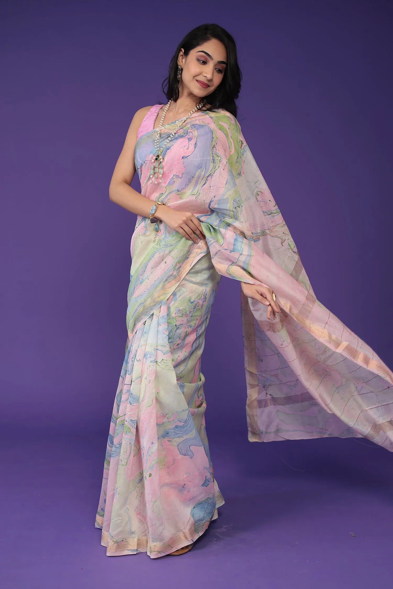 Chanderi Saree with Marble Print