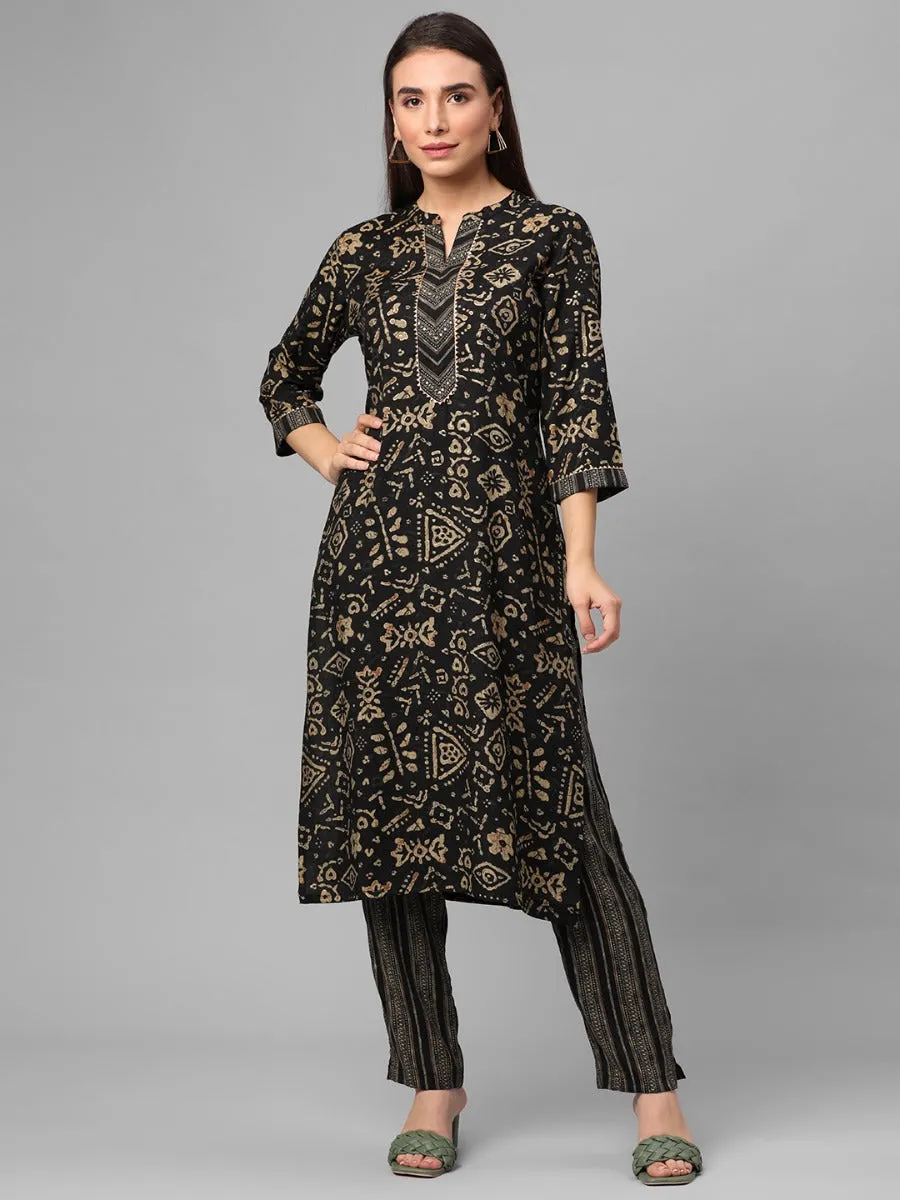 Charcoal Floral Printed Kurta With Trouser