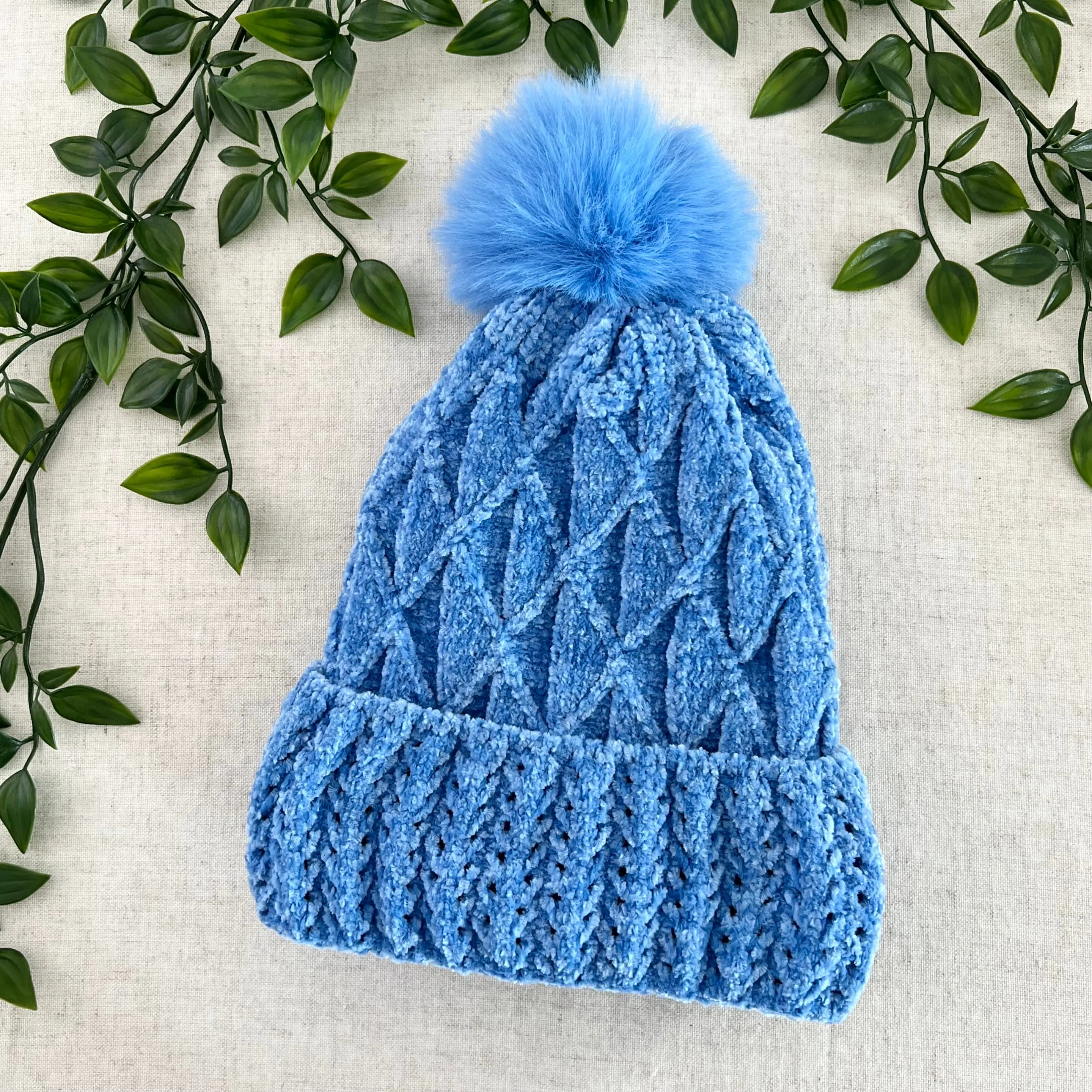 Chenille Knit Pom Pom Beanie - Assorted