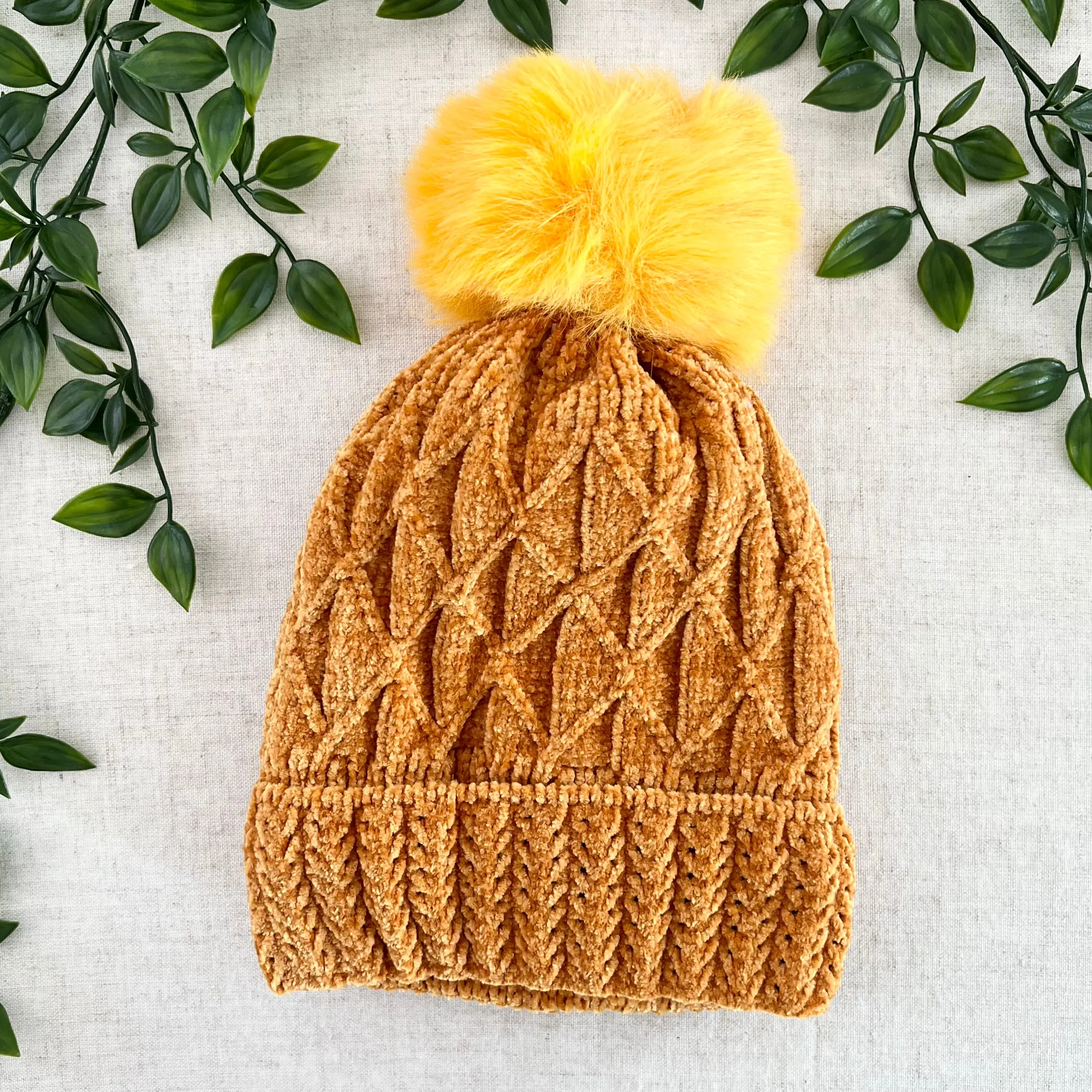 Chenille Knit Pom Pom Beanie - Assorted