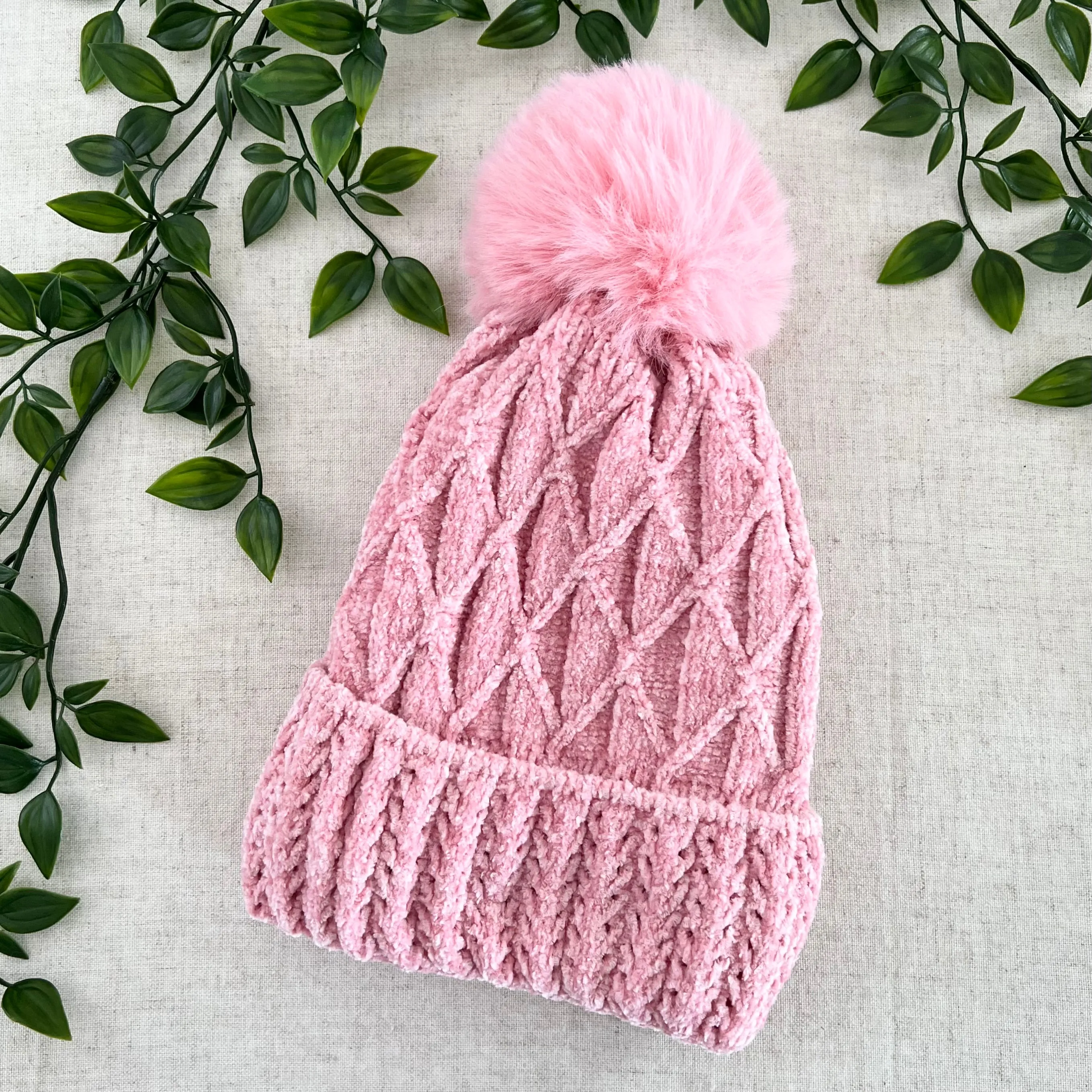 Chenille Knit Pom Pom Beanie - Assorted