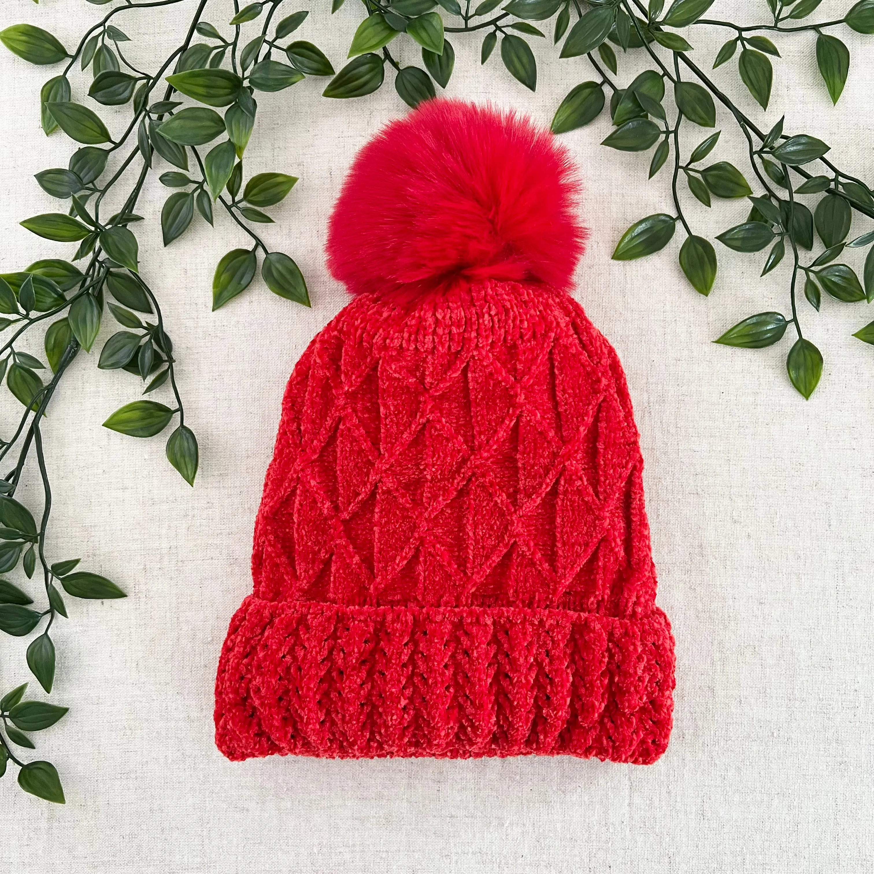 Chenille Knit Pom Pom Beanie - Assorted