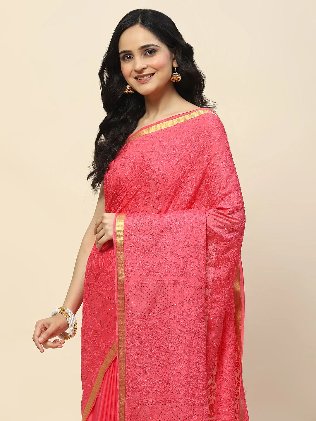 Chiffon Embroidered Woven Saree