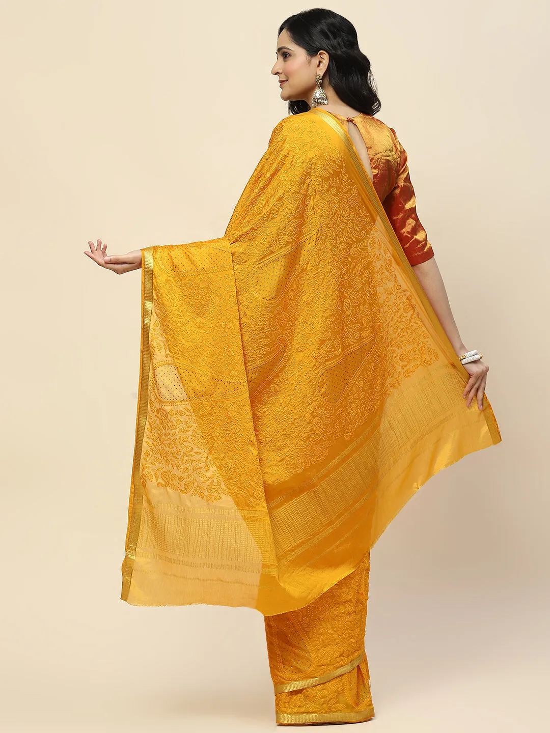 Chiffon Embroidered Woven Saree